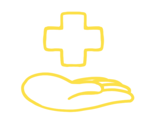 Illustration of a hand and a first aid cross - representing support and aid - Radiotherapy UK