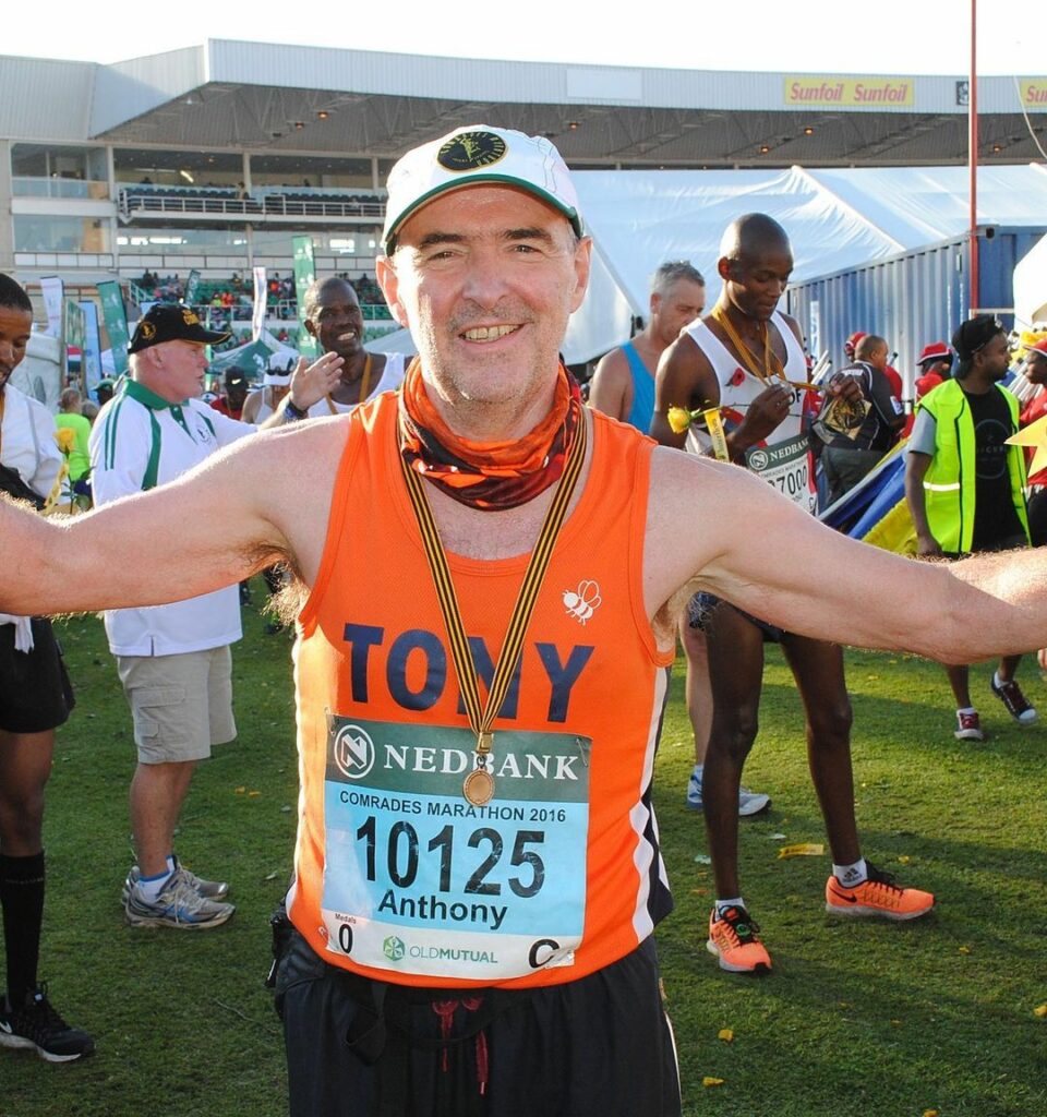 Tony running a marathon for Radiotherapy UK