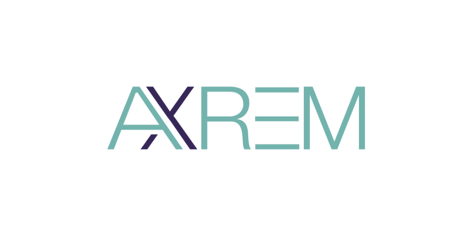 Axrem logo in pale green and dark blue to make the 'x' stand out