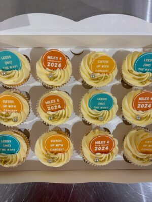 orange, yellow and turquoise cupcakes