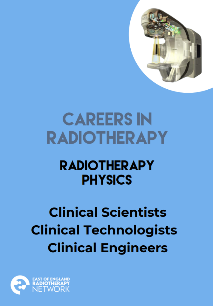 Blue booklet cover for Careers in Radiotherapy Physics